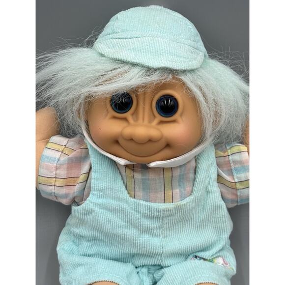 Vintage Russ Troll Kidz Plush Doll Boy with Teal Clothes Overalls 11” - Picture 2 of 9
